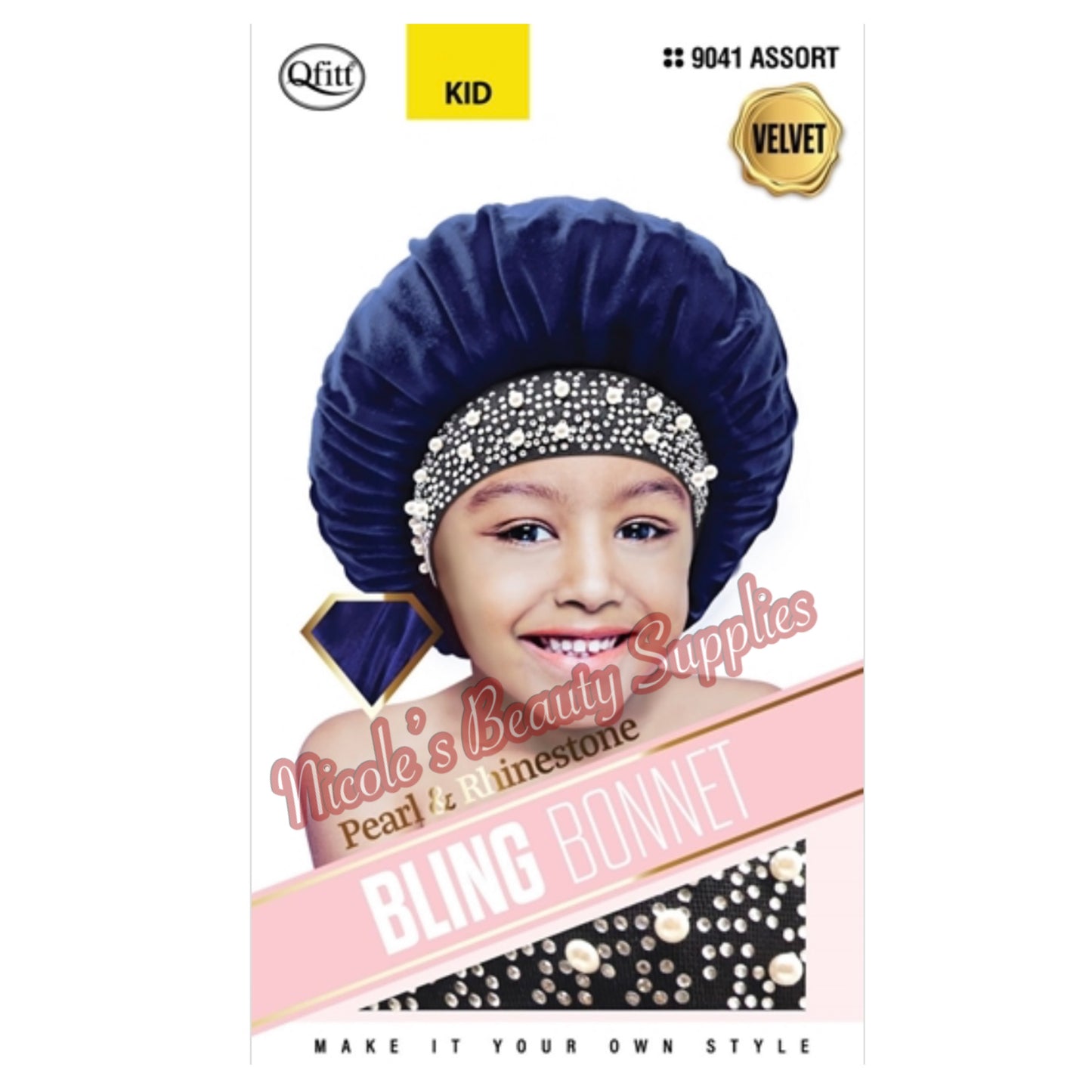 Quitting kids pearl & rhinestone bling bonnet