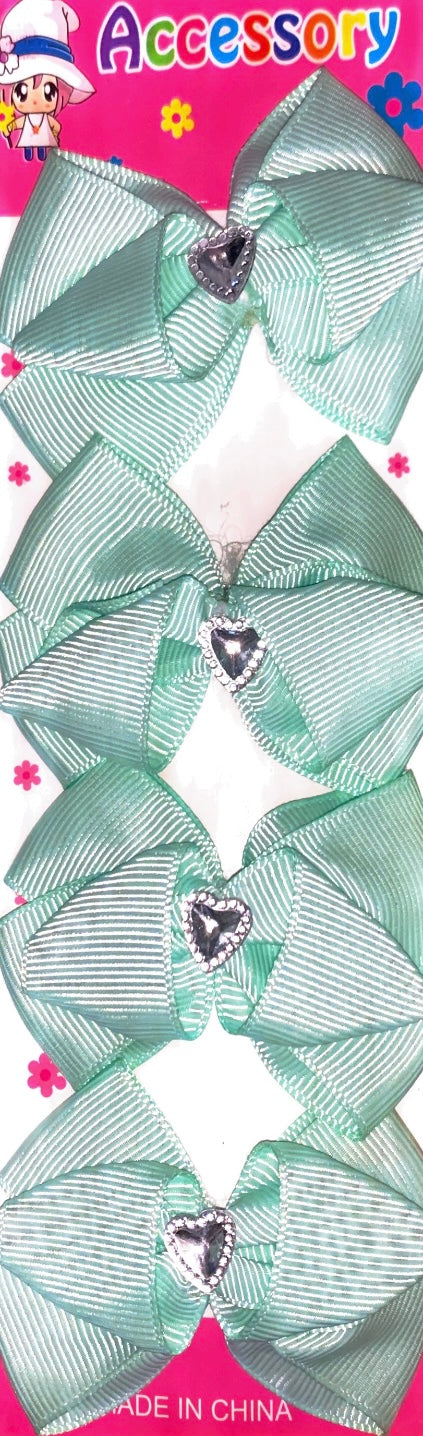 4pc medium bow with rhinestone heart