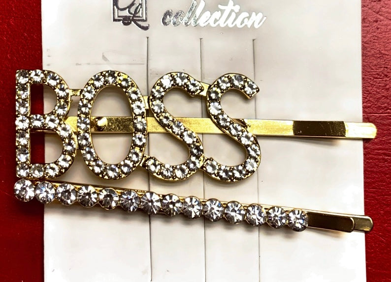 Boss rhinestone hair clips